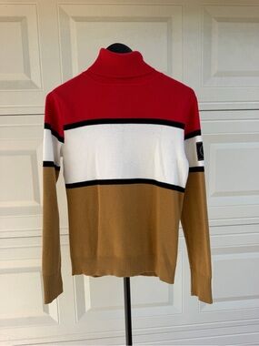 Hara Concept Color Block Turtleneck Sweater Red Brown White S
